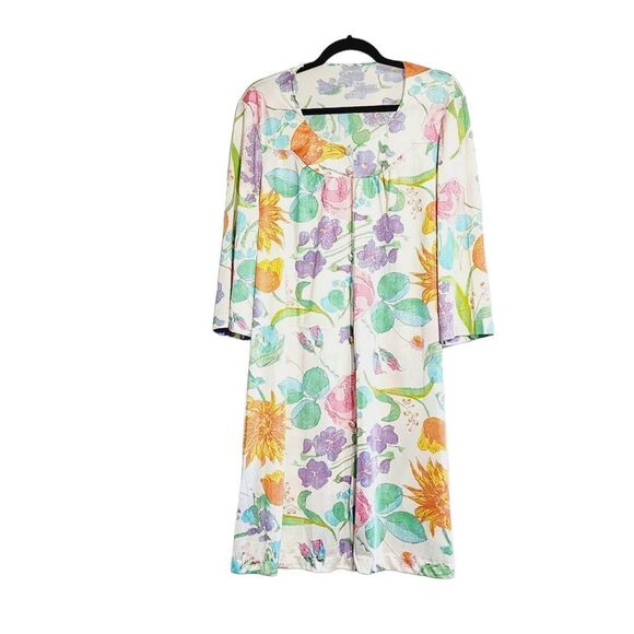 Vintage Vanity Fair robe floral print sain Cottagecore house coat gown M - Picture 1 of 4